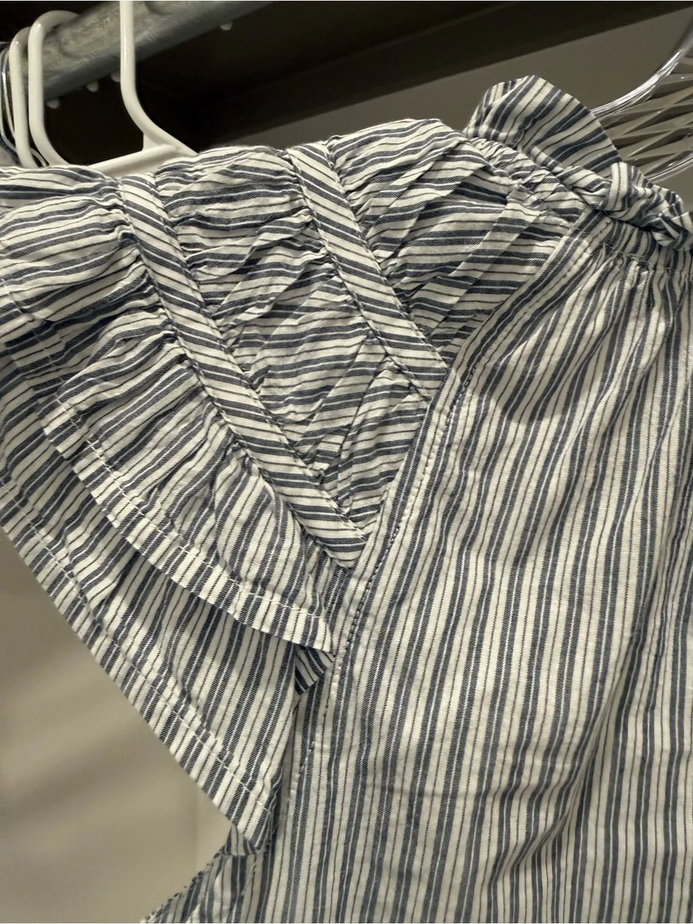 J. Crew Blue Stripe Ruffle Sleeve Top